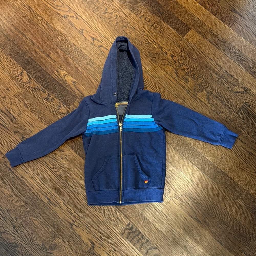 Aviator Nation Dark Blue Hoodie with Light Blue Stripes